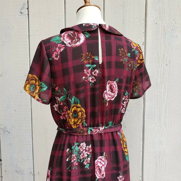 Modcloth Vintage Style Floral Check Dress Size L - Picture 6 of 6
